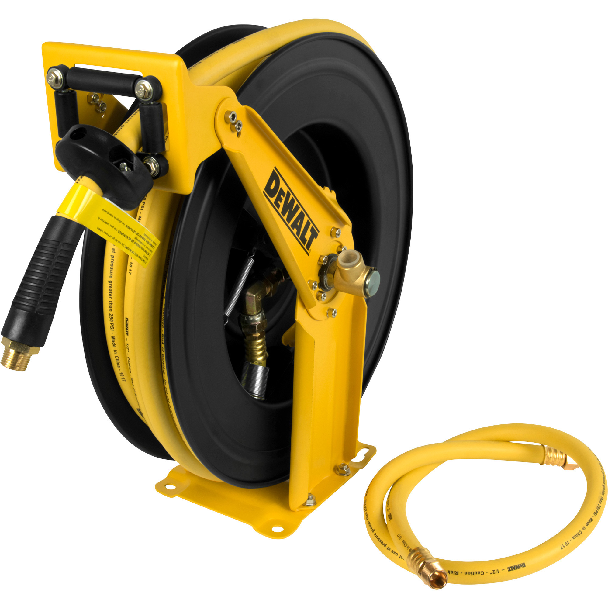 DEWALT Double Arm Auto-Retracting Air Hose Reel, With 1/2in. x 50ft. Hose and 3/8in. x 4ft. Lead-In Hose, Max. 250 PSI, Model# DXCM024-0344